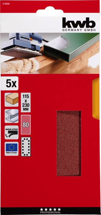 kwb 818908 Csiszolópapír Szemcsézet (num) 80 (H x Sz) 230 mm x 115 mm 5 db 2. kép