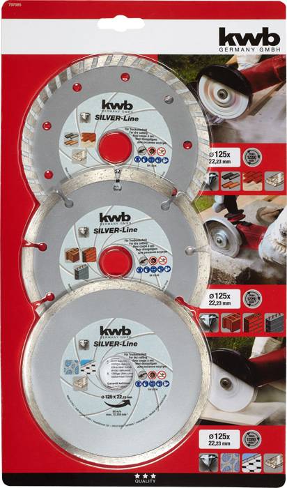 kwb 797085 Gyémánt bevonatú vágótárcsa Ø 125 mm Furat átmérő 22 mm 3 db 2. kép