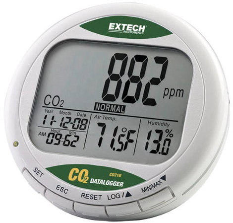 Széndioxid CO2 mérőműszer, levegőminőség mérő, adatgyűjtő 0 - 9999 ppm CO2 Extech CO210