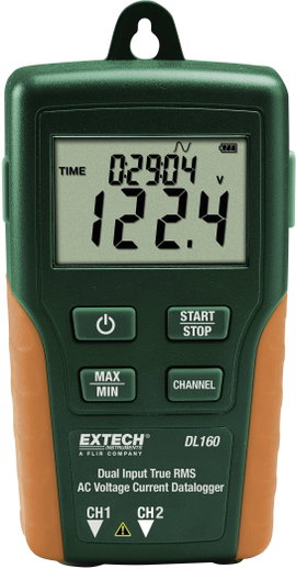 Valódi effektívéték (TrueRMS) mérési adatgyűjtő, két csatornás 600 V/AC, 200 A/AC Extech DL160