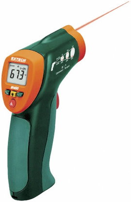 Infra hőmérő pisztoly, távhőmérő lézeres célzóval 8:1 optikával -20 + 332 °C Extech IR400