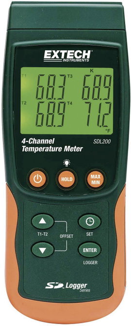 2/4 csatornás hőmérséklet mérő és SD kártyás adatgyűjtő -199 től+1700 °C-ig K-tipusú érzékelővel Ext
