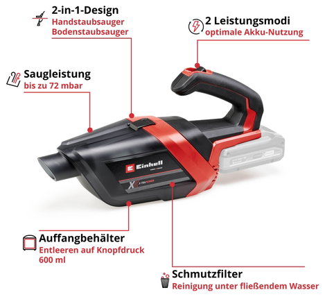 Einhell TE-HV 18/06 Li - Solo Power X-Change 2347190 Akkus kézi porszívó 18 V Porzsák nélkül, Akku n 4. kép