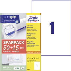 Avery-Zweckform 6603 210 x 297 mm Papír Fehér 65 db Véglegesen tapadó Univerzális etikett Lézer 65 l