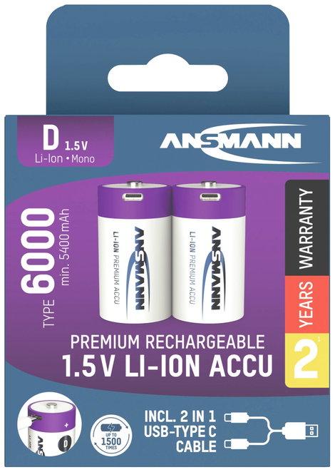 Ansmann LR20 USB-C Góliátakku Lítiumion 6000 mAh 1.5 V 2 db 5. kép