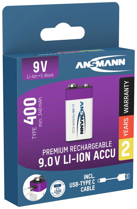 USB-C® akku Ansmann E-Block USB-C Lítiumion 9 V 400 mAh 1 db 4. kép