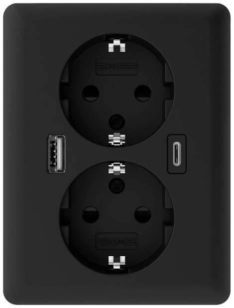 2USB 2U-449719 Süllyeszthető doboz USB-C®-vel, USB töltőkimenettel Fekete (matt)