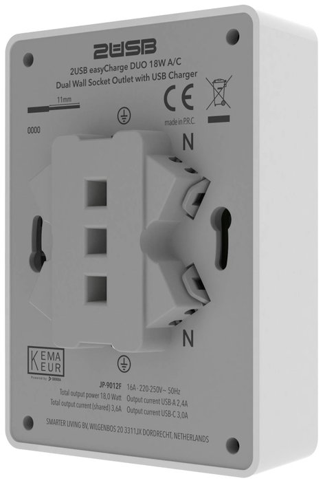 2USB 2U-449221 Süllyeszthető doboz USB-C®-vel, USB töltőkimenettel Fehér (fényes) 3. kép
