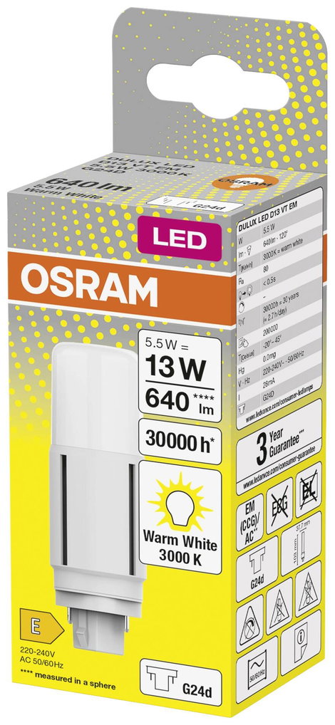 OSRAM 4058075824492 LED EEK E (A - G) G24-d 5.5 W = 13 W Melegfehér (Ø x Ma) 37.70 mm x 37.70 mm 1 d 2. kép