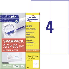 Avery-Zweckform 6601 105 x 148 mm Papír Fehér 260 db Véglegesen tapadó Univerzális etikett Lézer 65 