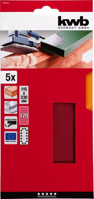 kwb 818912 Csiszolópapír Szemcsézet (num) 120 (H x Sz) 230 mm x 115 mm 5 db 2. kép