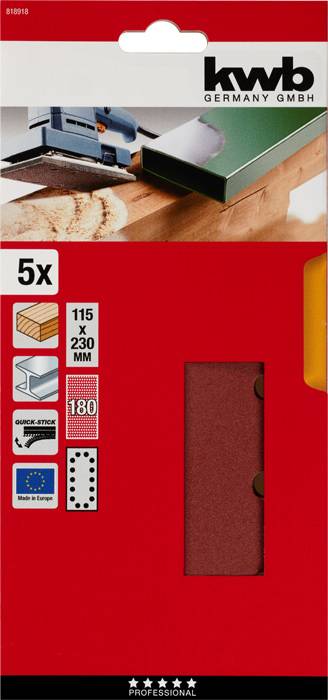 kwb 818918 Csiszolópapír Szemcsézet 180 (H x Sz) 230 mm x 115 mm 5 db 2. kép