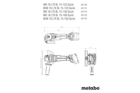 Metabo WVB 18 LTX BL 15-125 Quick 601731850 Akkus sarokcsiszoló 125 mm kefe nélkül, akku nélkül, töl 2. kép