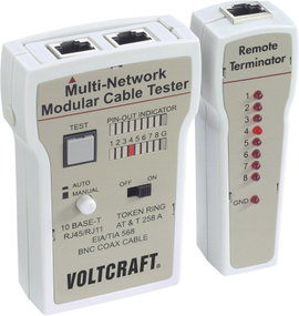 Koax kábel teszter, UTP, LAN hálózati kábel teszter RJ45, BNC csatlakozókhoz, kábelekhez Voltcraft C