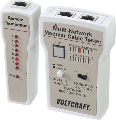 Koax kábel teszter, UTP, LAN hálózati kábel teszter RJ45, BNC csatlakozókhoz, kábelekhez Voltcraft C 2. kép