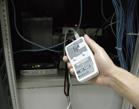 Vezetékvizsgáló kábelteszter és hanggenerátoros vezetékkereső RJ45, koax F csatlakozóval Voltcraft L 4. kép