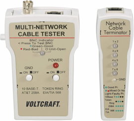 Koax kábel teszter, UTP, LAN hálózati kábel teszter RJ45, BNC csatlakozókhoz, kábelekhez Voltcraft C