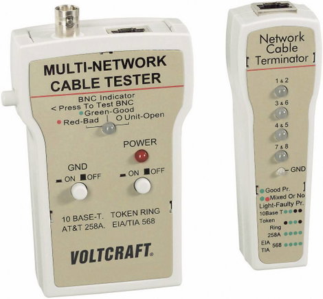 Koax kábel teszter, UTP, LAN hálózati kábel teszter RJ45, BNC csatlakozókhoz, kábelekhez Voltcraft C 2. kép