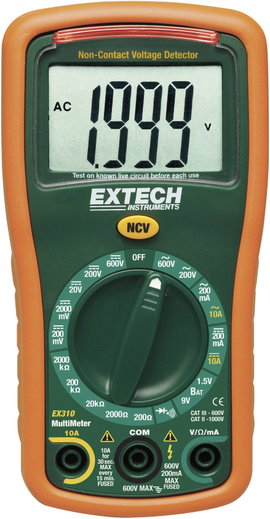 Digitális multiméter, mérőműszer, NCV érintés nélküli feszültség vizsgálattal 10A AC/DC Extech EX310