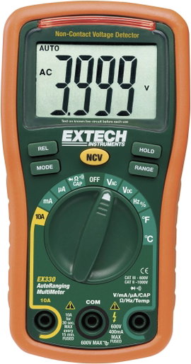 Digitális multiméter, mérőműszer, kitöltési tényező és hőmérséklet méréssel 10A AC/DC Extech EX330
