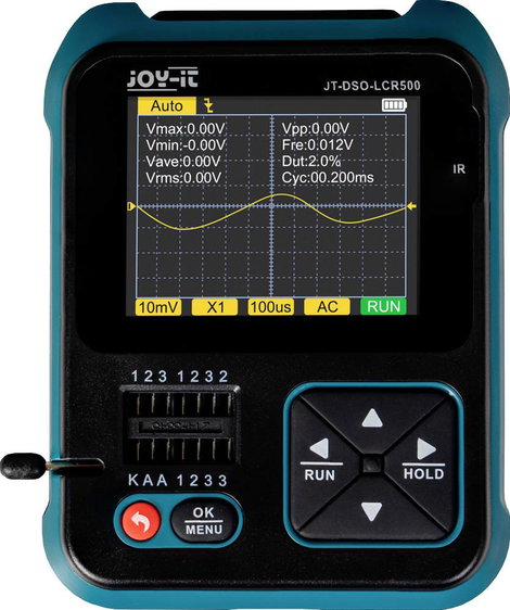 Joy-it DSO-LCR500 Oszcilloszkóp, Jelgenerátor 1 kHz - 100 kHz Háromszög, Pulzus, Négyszög, Színusz 5. kép