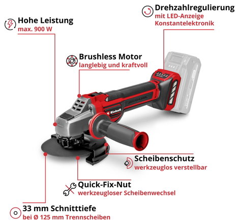 Einhell TP-AG 18/125 CE Q Li - Solo Power X-Change Professional 4431155 Akkus sarokcsiszoló 125 mm 1 2. kép