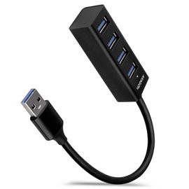 AXAGON AXAGON HUE-M1A Superspeed USB-A Mini Hub, 4x USB 3.0 - 20cm, schwarz 4 port USB 3.0 hub Feket
