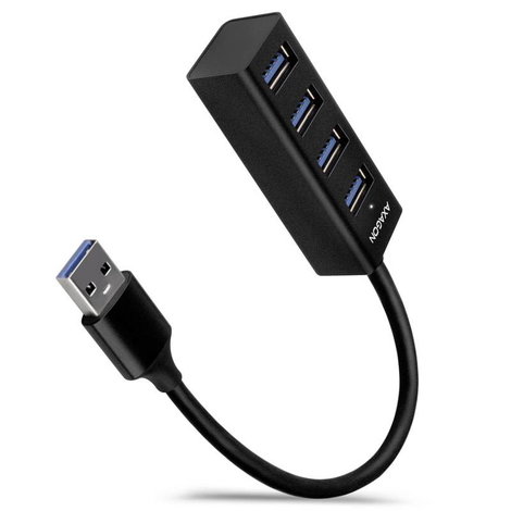 AXAGON AXAGON HUE-M1A Superspeed USB-A Mini Hub, 4x USB 3.0 - 20cm, schwarz 4 port USB 3.0 hub Feket