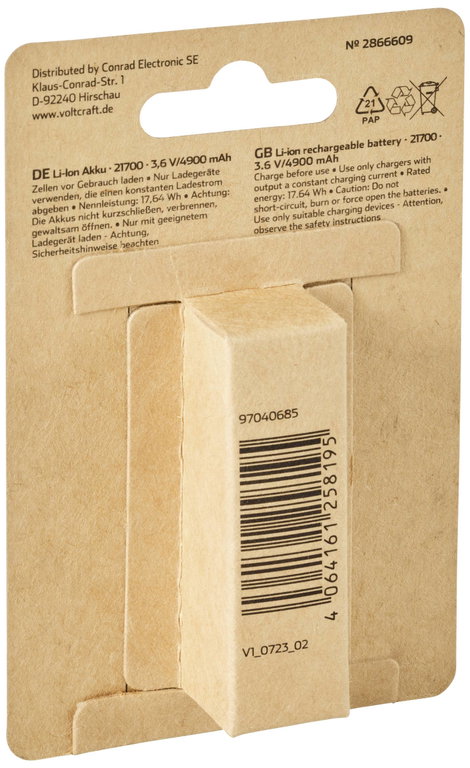 VOLTCRAFT Speciális akku 21700 Flat-top Lítiumion 3.6 V 4900 mAh 3. kép
