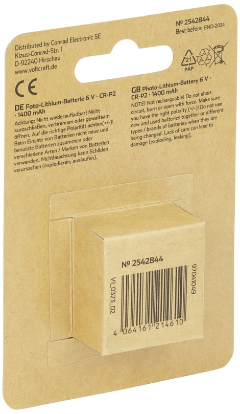 VOLTCRAFT CRP2 CR-P 2 Fotóelem Lítium 1400 mAh 6 V 1 db 3. kép