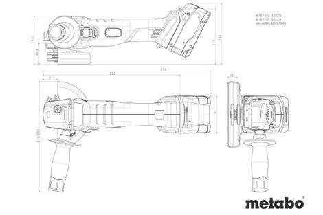 Metabo W 18 7-125 602371510 Akkus sarokcsiszoló 125 mm kefe nélkül, 2. akkuval, Hordtáskával, Töltőv 2. kép