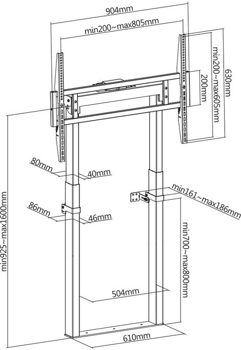 SpeaKa Professional SP-TVC-900 TV talp 139,7 cm (55) - 254,0 cm (100) Motoros, Állítható magasságú, 7. kép