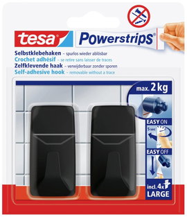 tesa Black Hooks L Powerstrips öntapadó horog nagy négyzet alakú Fekete