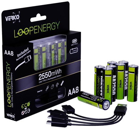 USB-C lítiumion ceruzaakku 1700 mAh 1.5 V 8 db, Verico LoopEnergy 1BTOV-A1WECD-NN 2. kép