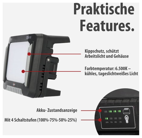 Brennenstuhl Multi Battery 10050 MH Akkus építkezési fényszóró EEK E (A - G) 100 W 12500 lm Hidegfeh 5. kép