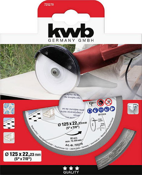 kwb 725270 Gyémánt bevonatú vágótárcsa Ø 125 mm Furat átmérő 22.23 mm Csempe, Kerámia 1 db
