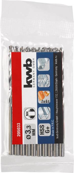kwb 205033 HSS Spirálfúró 1 db 3.3 mm Teljes hossz 65 mm DIN 338 Hengeres befogószár 1 db 2. kép