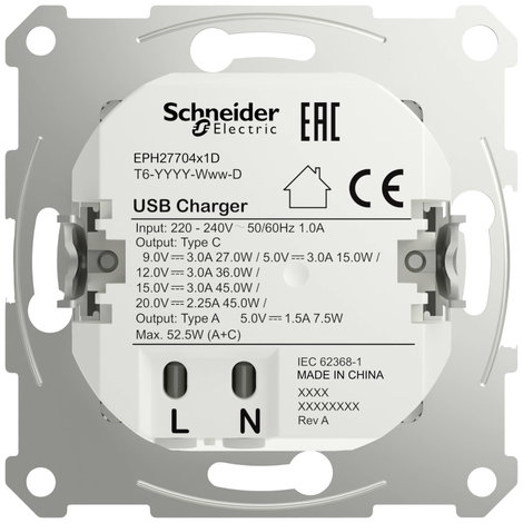 Schneider Electric USB dugalj Asfora Fehér (fényes) EPH2770421D 3. kép