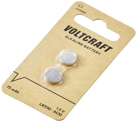 VOLTCRAFT Gombelem LR 1130 1.5 V 2 db 75 mAh Alkáli mangán