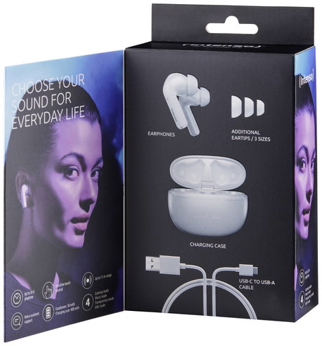 Intenso T302A In Ear headset Bluetooth® Stereo Fehér Noise Cancelling Elemtöltés kijelzés, Headset,  13. kép