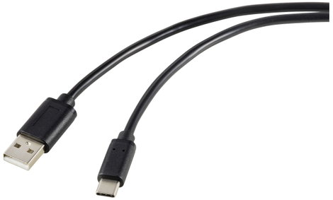 Renkforce USB kábel USB 2.0 USB-C® dugó, USB-A dugó 1.80 m Fekete Tejes árnyékolás RF-5720398
