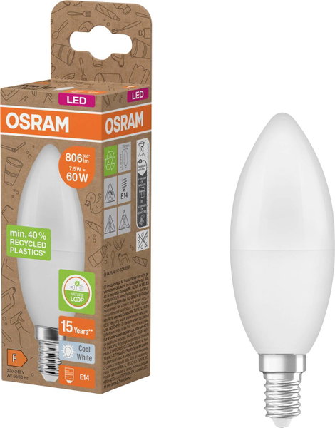 OSRAM 4058075832022 LED EEK F (A - G) E14 Gyertya forma 7.5 W = 60 W Semleges fehér (Ø x H) 39 mm x