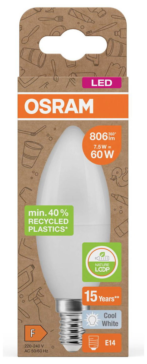 OSRAM 4058075832022 LED EEK F (A - G) E14 Gyertya forma 7.5 W = 60 W Semleges fehér (Ø x H) 39 mm x 2. kép