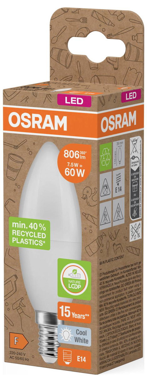 OSRAM 4058075832022 LED EEK F (A - G) E14 Gyertya forma 7.5 W = 60 W Semleges fehér (Ø x H) 39 mm x 4. kép