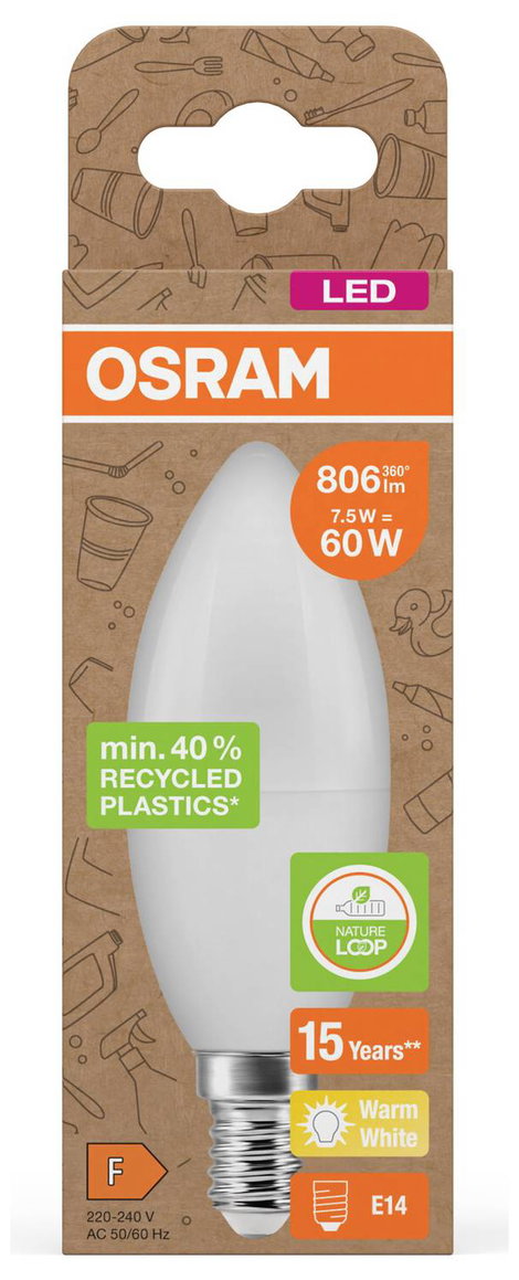 OSRAM 4058075832008 LED EEK F (A - G) E14 Gyertya forma 7.5 W = 60 W Melegfehér (Ø x H) 39 mm x 115 2. kép