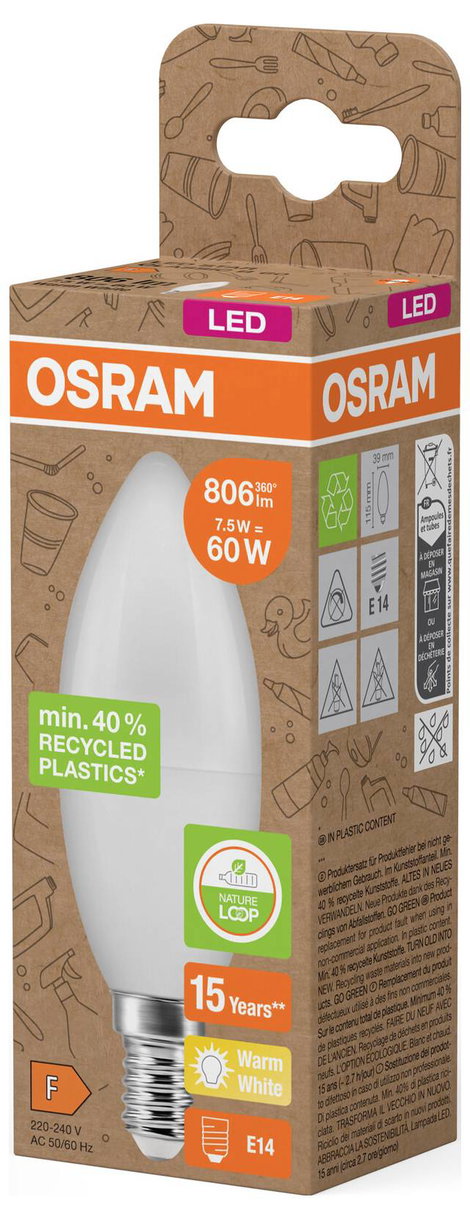OSRAM 4058075832008 LED EEK F (A - G) E14 Gyertya forma 7.5 W = 60 W Melegfehér (Ø x H) 39 mm x 115 5. kép