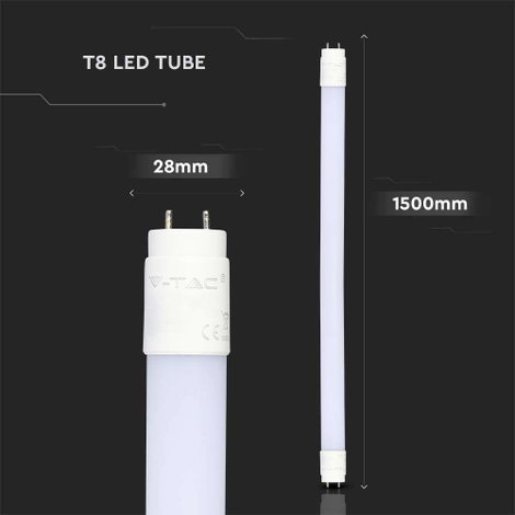 V-TAC LED csövek EEK: F (A - G) G13 Cső forma T8 20 W Semleges fehér (Ø x Ma) 28 mm x 1500 mm 1 db 3. kép