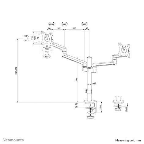 Neomounts DS60-425BL2 2 részes Monitor asztali tartó 43,2 cm (17) - 68,6 cm (27) Fekete Dönthető, Fo 18. kép