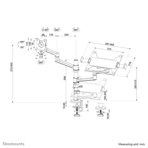 Neomounts DS20-425BL2 1 részes Monitor asztali tartó 43,2 cm (17) - 68,6 cm (27) Fekete Dönthető, Fo 19. kép