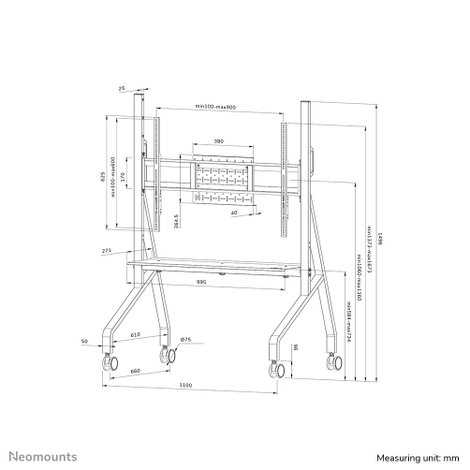 Neomounts FL50-525BL1 TV kocsi 139,7 cm (55) - 215,9 cm (85) Állítható magasságú 17. kép